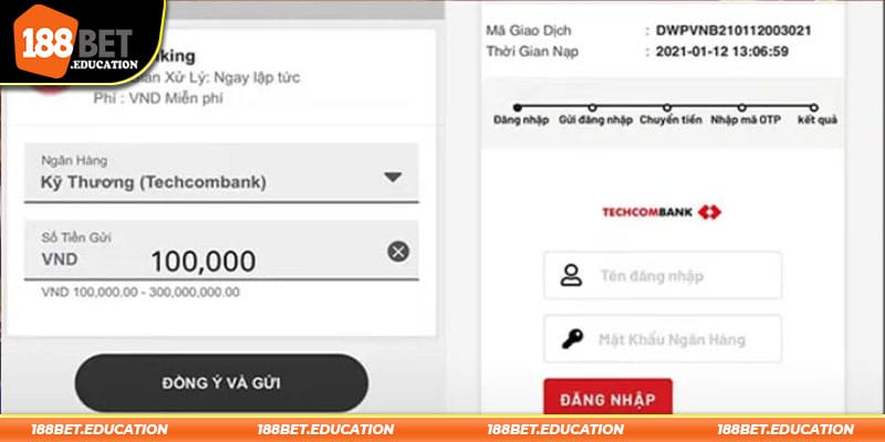 Chuyển tiền vào 188BET qua internet banking
